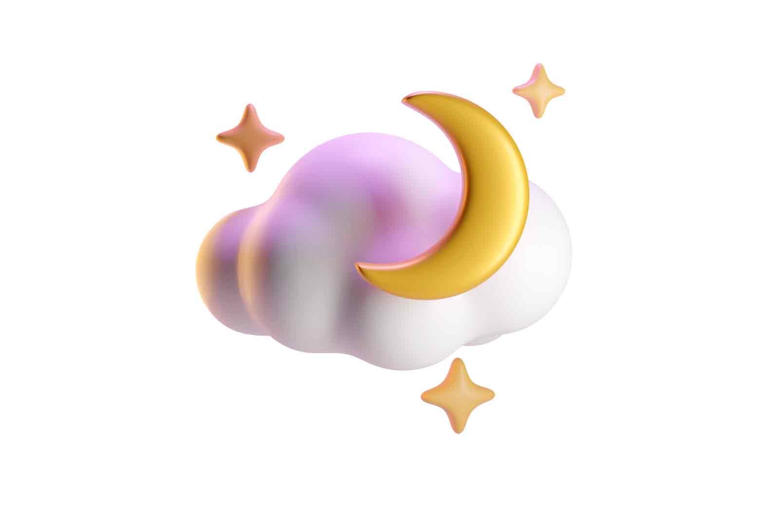Cloud and moon, digital 3D rendered illustration. A serene and dreamy scene of the night sky.