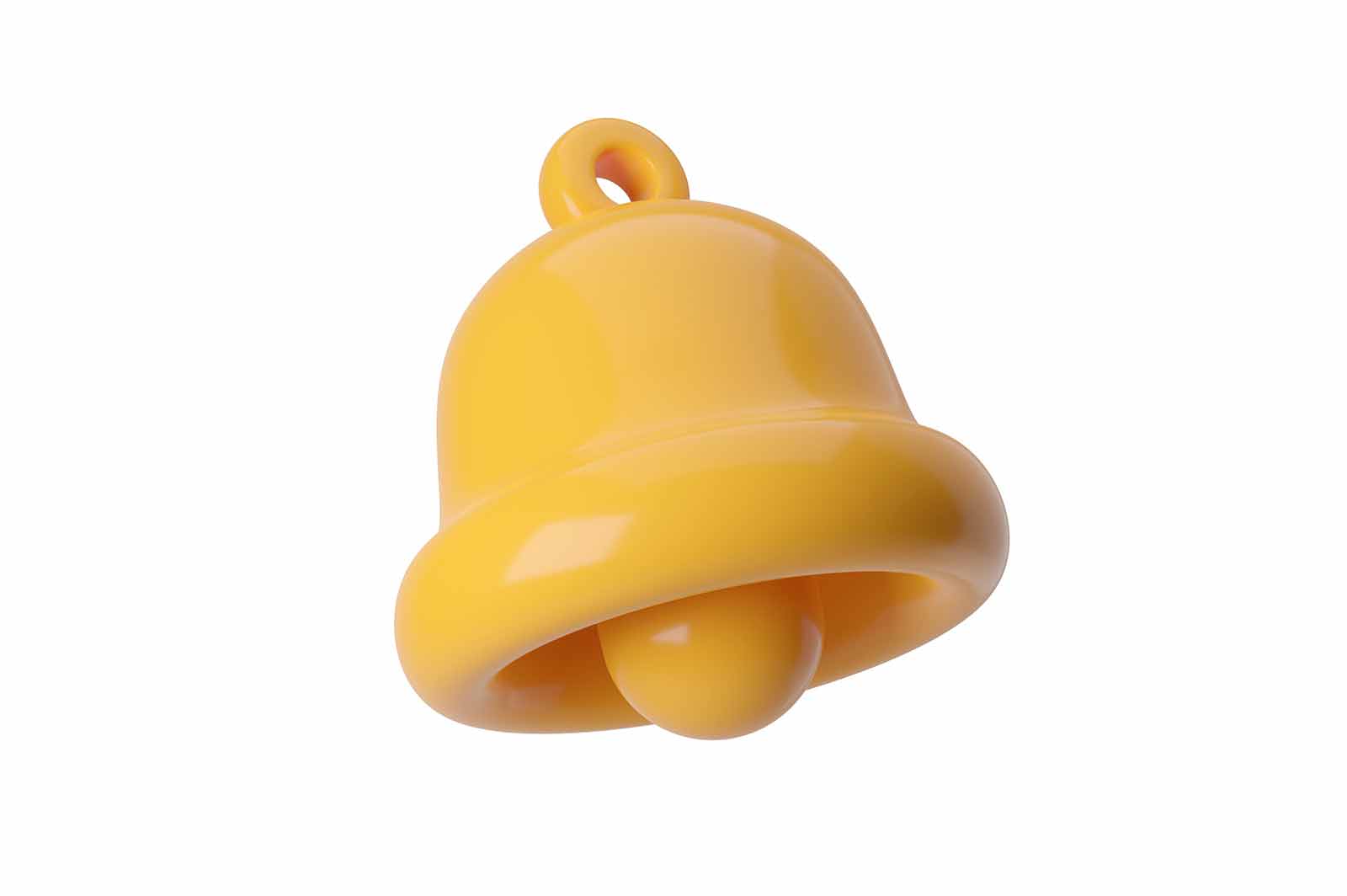 Notification Yellow bell, 3d rendered illustration of a traditional bell with a loop and a clapper