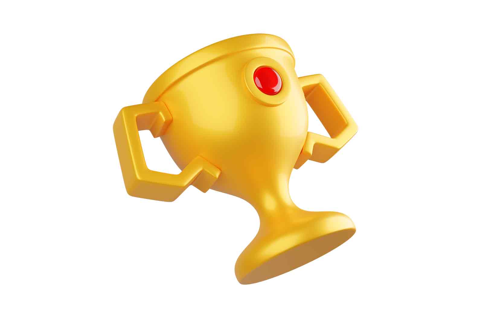 Golden trophy with red gem, 3d rendered illustration. Symbol of achievement, success, or victory.