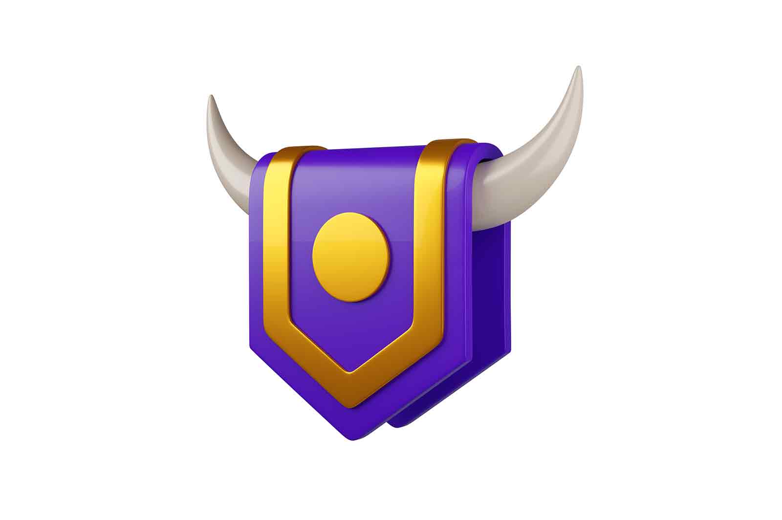Shield with horns, 3d rendered illustration. Symbol of strength, protection, or aggression.