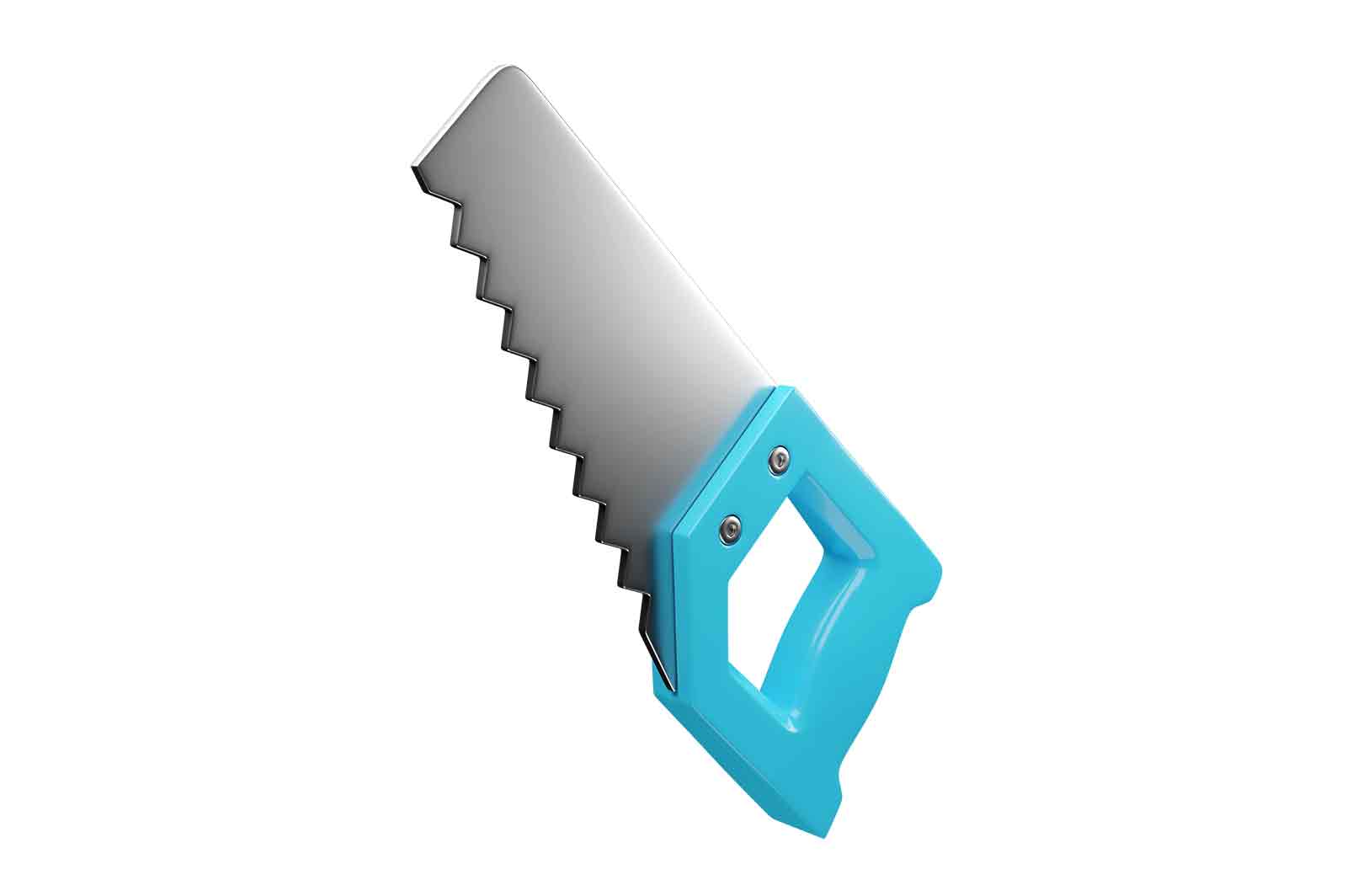 Blue saw with silver blade, 3d rendered illustration. A hand tool used for cutting wood, metal, or other materials.