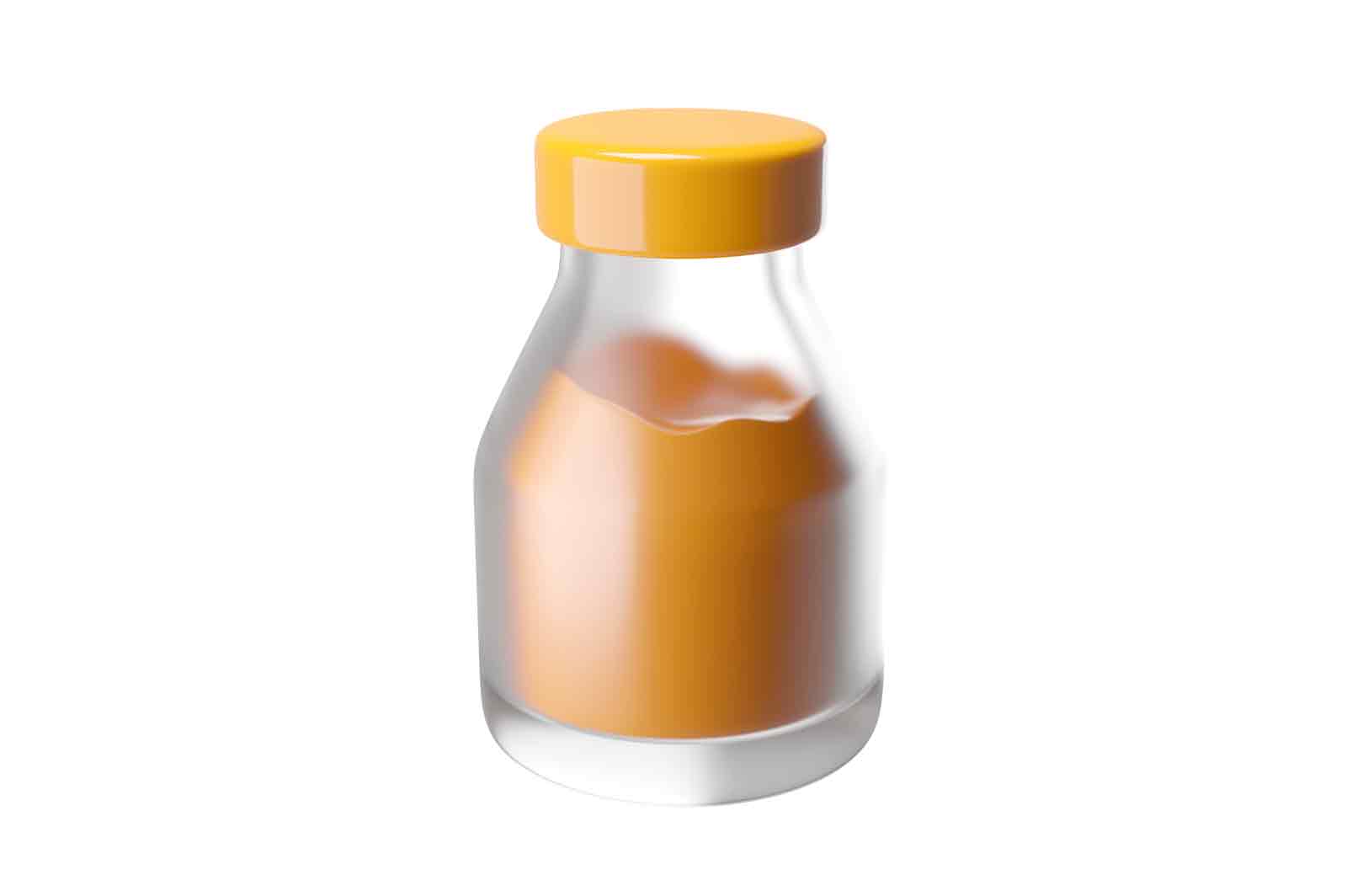 Juice bottle, 3d rendered illustration of a small glass container with a yellow cap.